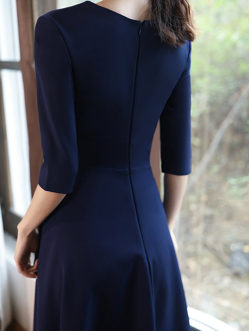 Navy Blue Simple V-neckline Wedding Party Dresses, Blue Bridesmaid Dresses